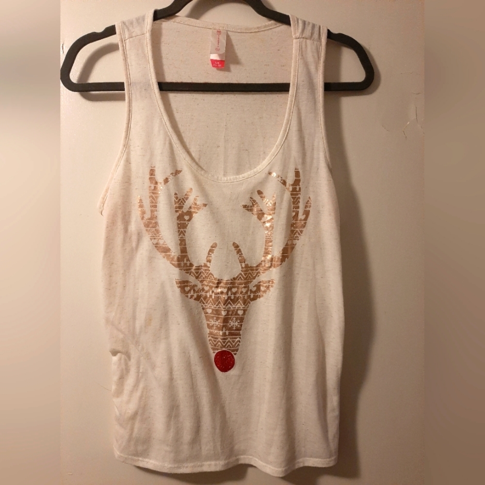 Christmas Reindeer tank top rose gold size juniors LG(11-13)